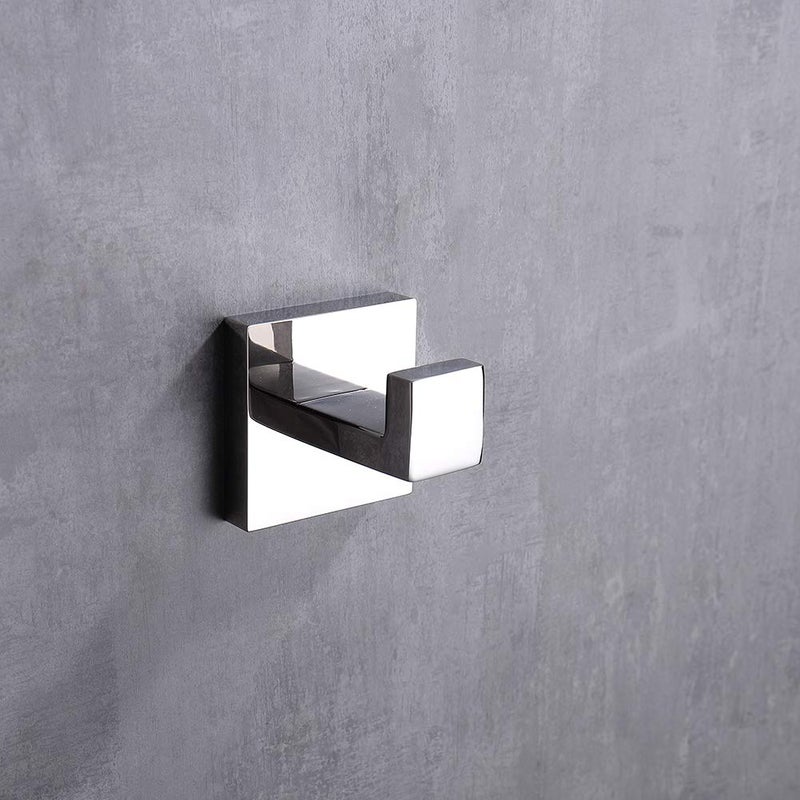 TASTOS Bath Towel Hooks Premium Stainless Steel Robe Coat and Clothes Hook, Heavy Duty Square Wall Mounted Modern Hook for Bathroom & Kitchen, Polished Chrome Finish, 2Pack - Image 3
